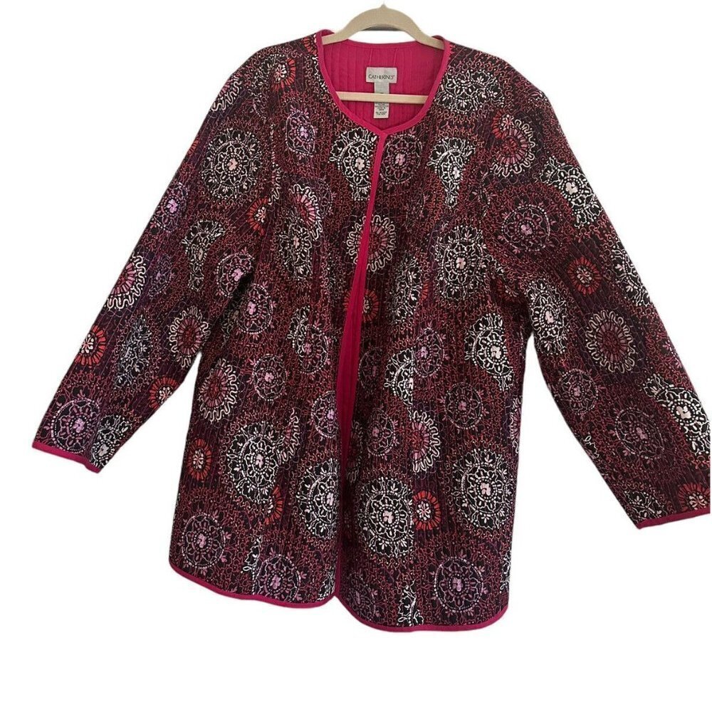 Catherines Reversible Quilted Jacket Size 3X Pink Open Front Long Sleeve NEW